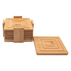 Regent Bamboo Square Coasters With Slots In Holder 6 Pcs Set 30253 (7817374171225)