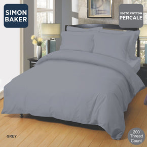 Simon Baker 200 Thread Count Cotton Percale Grey Oxford Duvet Cover Set (7805896294489)