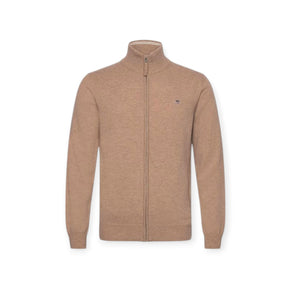 Gant Superfine Lambswool Zip Cardigan Dark Sand Melange