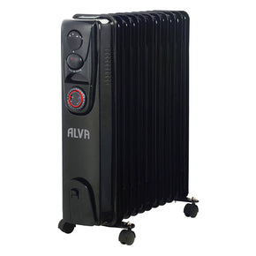 ALVA 11 Fins 2500w Oil Filled Heater Timer Function Glossy Black AOH202-11 (7657524068441)