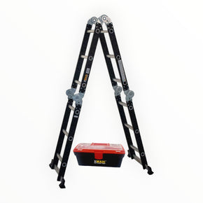 Maxi Ladders 4x3 Black Steel 3.5 mm Multipurpose Ladder with Tool Box (7894618013785)