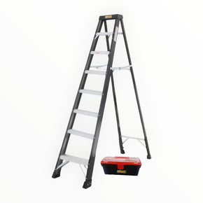 Maxi Ladders 8-Step Black Steel Frame with Tool Box STL21-107 (7894620930137)