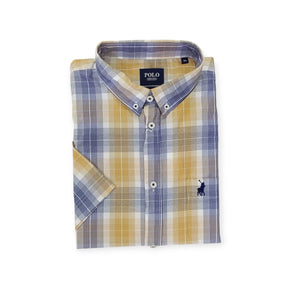 Polo Men's Large Check Short Sleeve Shirt Mustard (7797661401177)