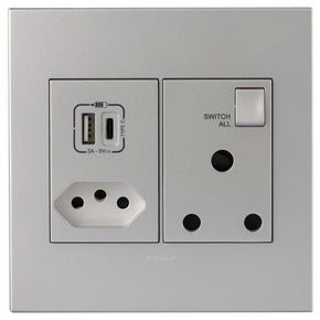 Legrand Arteor PMONU44SASA Combo 164/1 & 164-2 & USB A&C 4x4 Soft Aluminium (7928006508633)