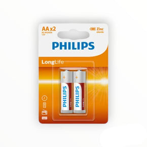 Philips Long-life Zinc AA Batteries 1.5V 2 Pack R6L2B / 97 (7809448345689)