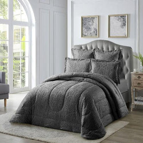 Cotton Co London Jacquard Comforter 5 Piece Queen Grey LNS15 (7884998475865)