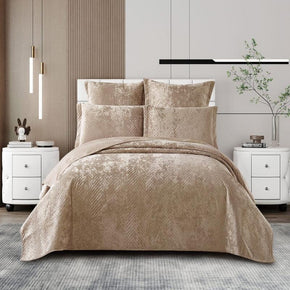 Cotton Co Berlin Queen Velvet Frost Reversible Luxury Quilt 5 Piece Beige BRG06 (7877170692185)