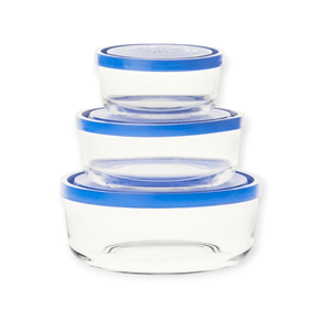 BORGONOVO CRYSTAL GLASS Borgonovo Igloo Bluelate Round Food Storage Containers, Set Of 3