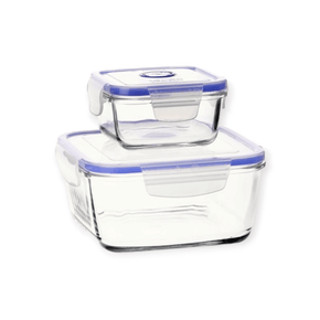 BORGONOVO CRYSTAL GLASS Borgonovo Superblock Square Food Storage Containers, Set Of 2 (7532558516313)