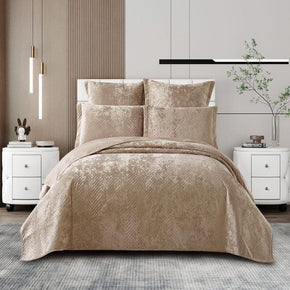 Cotton Co Bedroom & Bathroom Cotton Co Berlin Queen Velvet Frost Reversible Luxury Quilt 5 Piece Beige BRG06