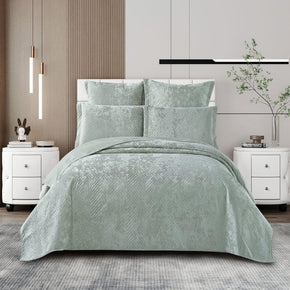 Cotton Co Bedroom & Bathroom Cotton Co Berlin Queen Velvet Frost Reversible Luxury Quilt 5 Piece Duck Egg BRG07