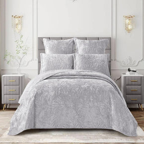 Cotton Co Bedroom & Bathroom Cotton Co Oslo Queen Velvet Frost Reversible Luxury Quilt 5 Piece Grey OSG03