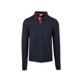 GANT Contrast Pique Long Sleeved Polo Shirt Evening Blue