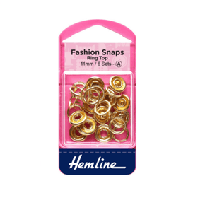 HEMLINE HABBY Hemline Fashion Snaps Ring Top 11mm  Gold 6 sets (7771729363033)