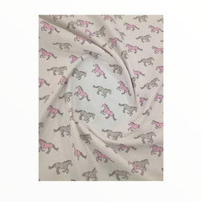 LOOM CRAFT PRINTED FABRIC Pink 100 % Printed Cotton Horses Collection 140 cm