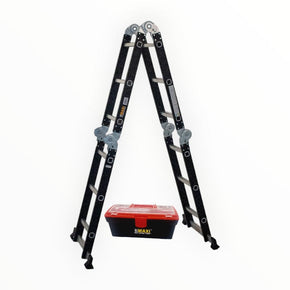 MAXI LADDERS LADDER Maxi Ladders 4x3 Black Steel 3.5 mm Multipurpose Ladder with Tool Box