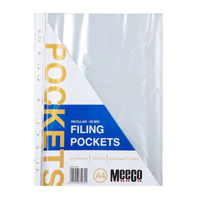 Meeco Tech & Office Meeco A4 30micron Filing Pockets 100 Pack E1101-C1 (7479611261017)