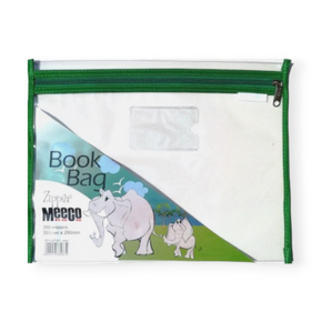 Meeco Tech & Office Meeco A4 Book Bag Clear Pvc With Zip Green (7409305124953)