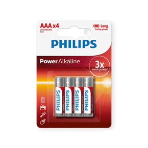 PHILIPS Batteries Philips Power Alkaline LR03 AAA Batteries 1.5v 4 Pack (7401333096537)