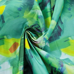 PRINTED SATIN Dress Fabric Lime Green Printed Duchess Satin Fabric 150cm (7792988389465)