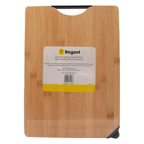 Regent Serving Board Regent Bamboo Cutting Board With Black Metal Handle And Knife Sharpener 355x258x18mm 30228