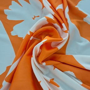 SATIN Dress Fabrics Dull Satin Spandex 50D Print Orange Bold Flower 150cm