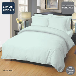 SIMON BAKER Duvet Cover Simon Baker Duck Egg 200 Thread Count Cotton Percale Duvet Cover Set