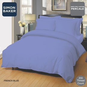 SIMON BAKER Duvet Cover Simon Baker Frnch Blue 200 Thread Count Cotton Percale Duvet Cover Set