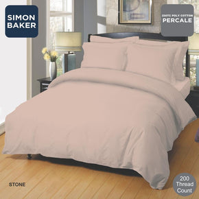 SIMON BAKER Duvet Cover Simon Baker Stone 200 Thread Count Cotton Percale Duvet Cover Set