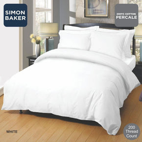 SIMON BAKER Duvet Cover Simon Baker White 200 Thread Count Cotton Percale Duvet Cover Set