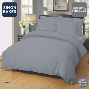 SIMON BAKER Duvet Cover Three Quarter Simon Baker 200 Thread Count Cotton Percale Grey Oxford Duvet Cover Set (7805896294489)