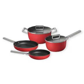 smeg FRYING PAN Smeg 50's Style Non-Stick 6-Piece Cookware Set Red