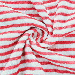 STRIPE TOWELLING Dress Fabric Coral /White Polyester Towelling Stripe 150cm