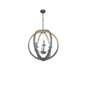 SUPERLUME Chandelier Superlume Chandelier Wood Round 6 Light Chrome YG30021-6