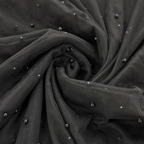 TULLE Dress Fabrics Black Tulle Beads 150cm (7813670043737)